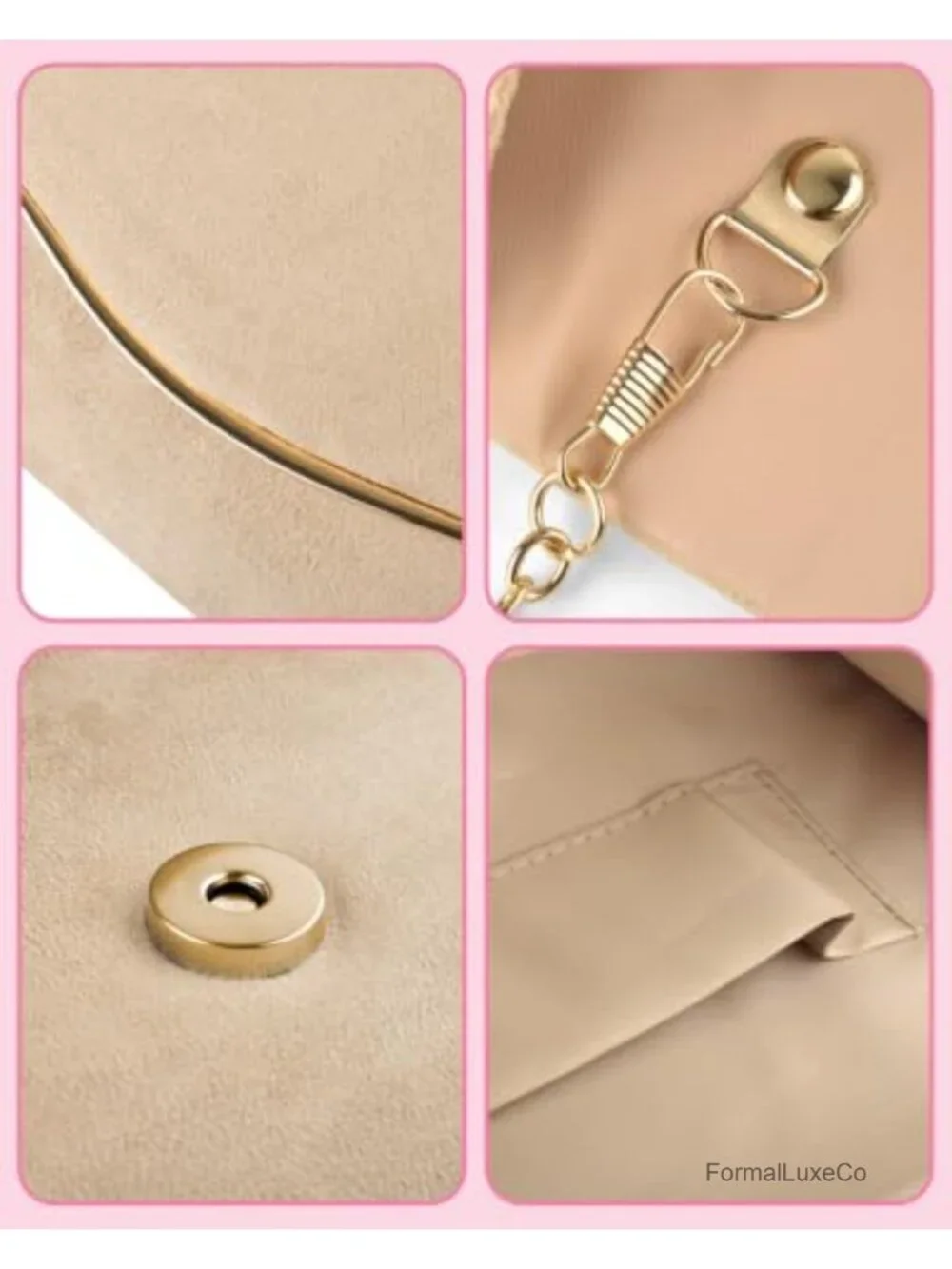 Women's Velvet Faux Suede Clutch Purse Evening Handbag with Detachable Chain